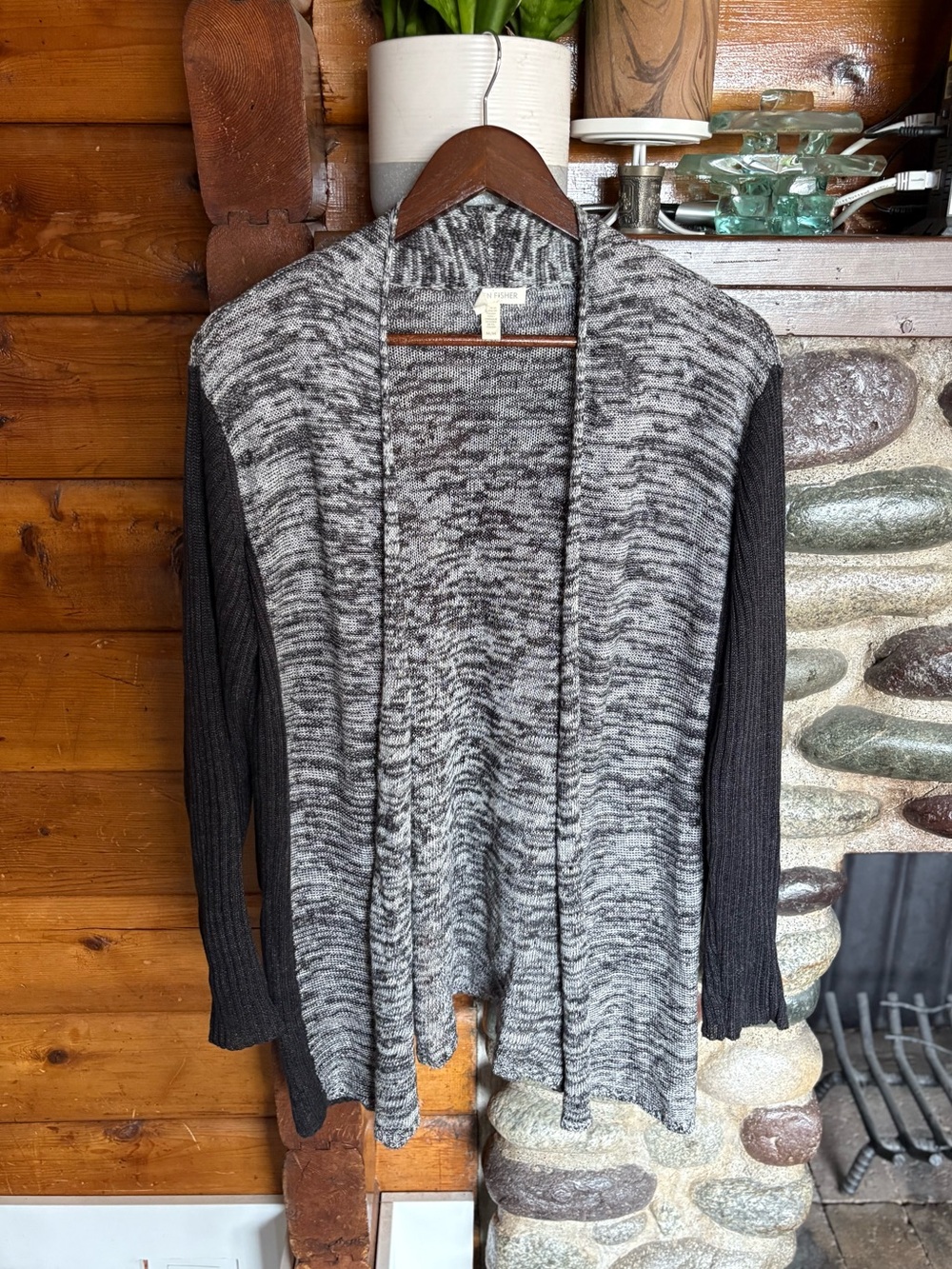 Eileen Fisher 100% Linen Open Front Marled Cardigan Italian Yarn Medium